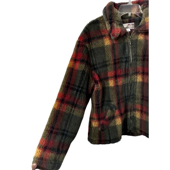 3235) Vintage Braetan Micro Velour Fleece Plaid Zip Front Berber Coat Large - Picture 3 of 11